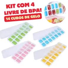 Kit 4 Formas De Gelo Cubo Com Tampa Rígida FLEXÍVELFundo Silicone BPA Free