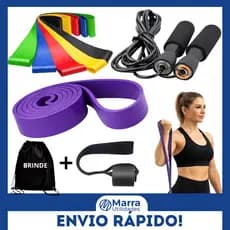 kit Treino em casa Elásticos Mini Band + Super Band + Corda De Pular + Bag  Acessórios esportivos