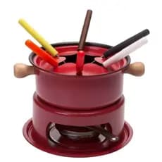 Fondue Em Aço Inox Esmaltado Panela Garfos E Fogareiros Vermelha