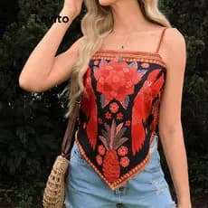 Lovito Férias Regata Praia Primavera/Verão Floral Estampa Tribal E Regata Feminina LBL17515