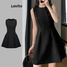 Lovito Elegante Vestido Com Estrutura Lisa E Drapeado Para Mulheres L109MD178