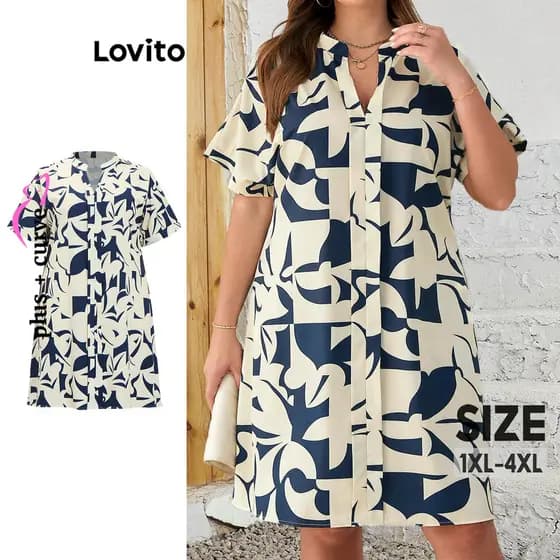 Lovito Casual Vestido Plus Size Curvo Baggy Plissado Floral Primavera/verão Solto Amplo Para Mulheres LBL17324