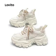 Lovito Casual Simples Formal Oficial Moda Sola Grossa Aumento de Altura Interna Tênis Plataforma Feminino LFA60422