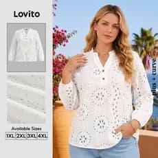Lovito Férias Blusas Femininas Curve Plus Size Com Botões Bordados E Botões Blusa De Verão/Primavera LBL22272