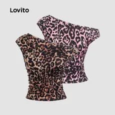Lovito Casual Regata Animal Assimétrica Ombro Vazado Estampada Regata Slim Fit Para Mulheres L105MD274