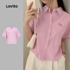 Lovito Casual Blusa Listrada Com Botões E Laço Para Mulheres LAD106666
