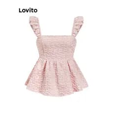 Lovito Casual Regata De Verão Com Babados Em Jacquard Para Mulheres L109MD587