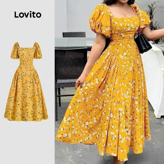 Lovito Casual Vestido De Férias Estilo Resort Com Zíper Amarelo Para Primavera/verão Feminino LBL29324
