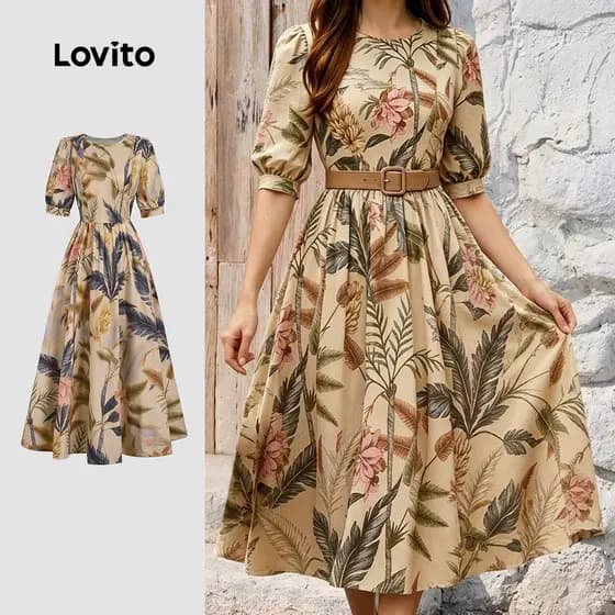 Lovito Vestido Casual Com Pérolas Para Primavera/verão Feminino (sem Cinto) LBL35272