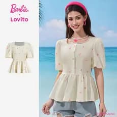 Barbie™ X Lovito Blusa Casual Babado Bainha Blusa Primavera/verão para Mulheres LB1AD001