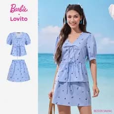 Barbie™ X Lovito Casual Camisas ou Calças Amarrar Frontal Primavera/verão para Mulheres LB1AD046