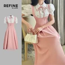 Lovito Vestido Midi Casual Rosa Com Mangas Bufantes Gola Com Laço E Amarração Frontal Modelagem Evasê Para Primavera/verão Para O Dia a Dia Feminina LR35E043