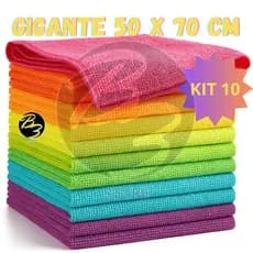 Kit 10 Pano de Microfibra GRANDE - Cozinha, Limpeza. Casa, Carro - CORES SORTIDAS 50x70 cm
