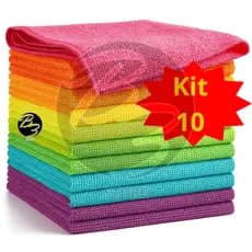 Kit 10 - Pano de Microfibra - Cozinha - Limpeza - Casa - Automotivo/Carro - CORES SORTIDAS - 29x29cm