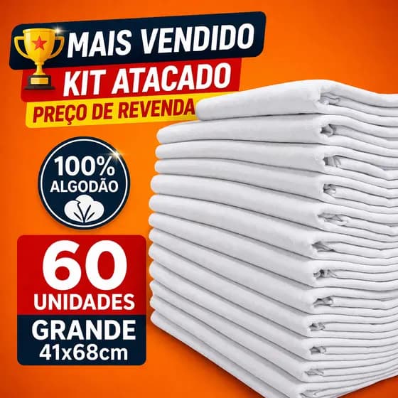 Kit 60 Pano De Prato Atacado Branco Liso GRANDE 100% Algodão Cozinha e Copa Bainha Multiuso Revenda