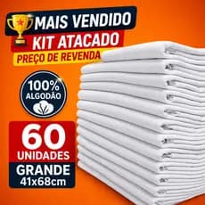 Kit 60 Pano De Prato Atacado Branco Liso GRANDE 100% Algodão Cozinha e Copa Bainha Multiuso Revenda