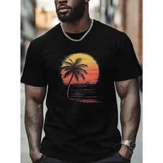 Camiseta masculina de manga curta por do sol gola redonda  Tamanho G