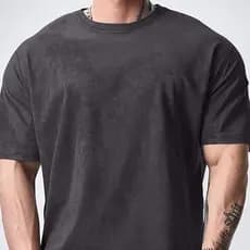 Camiseta masculina de camurça, manga curta, gola redonda, solta, macia