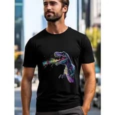 Camiseta masculina com estampa de dinossauro respirando fogo camisetas de algodão gola redonda masculina manga curta