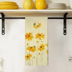 Toalhas de prato de cozinha florais amarelas 40,6 x 61 cm, toalhas de mão botânicas de flor rústica