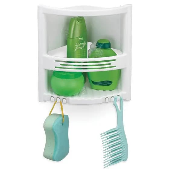 Suporte Shampoo Banheiro Cantoneira Sabonete com Gancho para Escovas e Roupas Nitron