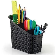 Organizador de Escritório Rattan com 3 Divisórias Porta Canetas Maquiagens Multiuso Nitron