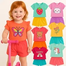 Kit Sortido 2 ou 6 peças Infantil Feminino Roupa De Criança Para Menina Baby Look e Shorts Verão 3 ou 1 Conjuntos