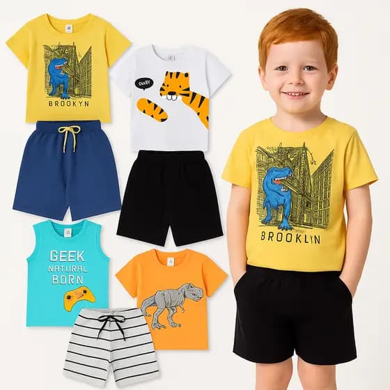 kit com 6 peças Roupa Infantil Menino Verão -Conjunto Infantil Masculino Atacado- 3 Conjunto