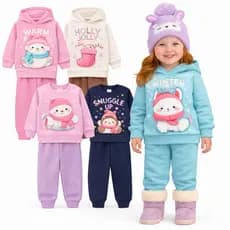 Kit Sortidos 2 ou 4 peças de Conjunto De Moletom Flanelado Infantil Menina Inverno 2 ou 1 Conjuntos Quentinho Sortidos