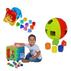 Kit Brinquedos Educativos Ursinho + Bola Didatica +Cubo Didático com Peças para Encaixar