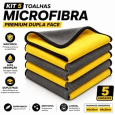 Kit 5 Flanela Pano Toalha Microfibra Automotiva 30x40 30x60 Premium Para Lavagem de Carro