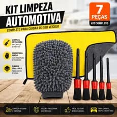 Kit  7 Peças Limpeza Automotiva Pincéis Detalhamento Luva Grande Flanela Carro 60x30Cm