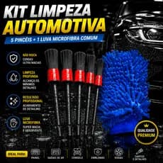 Kit Limpeza Automotiva 5 Pincéis Detalhamento Luva Microfibra Carro