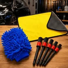 Kit Limpeza Automotiva 5 Pincéis Luva Microfibra Flanela 60x30Cm