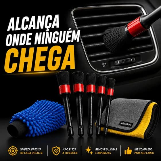 Kit Detalhamento Automotivo 5 Pincéis Luva Flanela