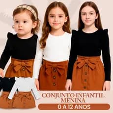 6 meses a 12 anos - Conjunto com Saia e Blusa para Menina - Roupa Blogueira Infantil Menina