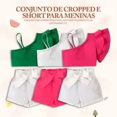 Blusa de Babado com Short de Laço - Moda Blogueirinha - Conjunto com Short para Menina bebê Cor Rosa