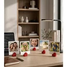 Kit 5 Suportes p/ Foto Polaroid Vermelho - Porta fotos Decorativo de Mesa Para Namorado e casamento