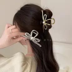 Grampos de garra de cabelo grande pérola com borlas de metal 11cm