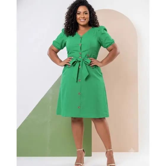 Conjunto Plus Casual Social Blusa Manga Princesa e Saia Midi