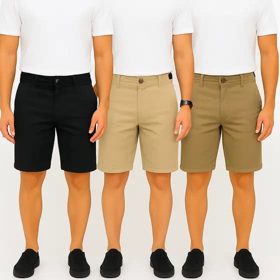 Kit 3 Bermuda Masculina Jeans Sarja lisa colorida qualidade premium Combo Masculino com Bolso