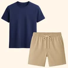 Kit Combo Camiseta e Short Linho Masculino Camisa Masculina Bermuda Mauricinho Moda Praia Casual
