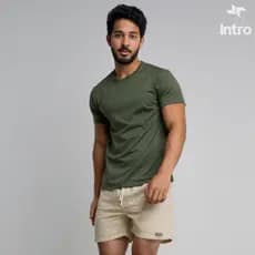 Conjunto Masculino Kit Camiseta Básica Pima + Short Linho Curto Estilo Mauricinho Verão Loja Intro