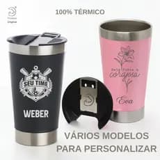 Copo Térmico 100% 500ml com tampa personalizado, nome, time, simbolos, profissão
