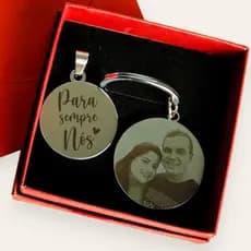 Chaveiro Redondo Inox com Foto feita a Laser, Presente Criativo e Emocionante Para Casal