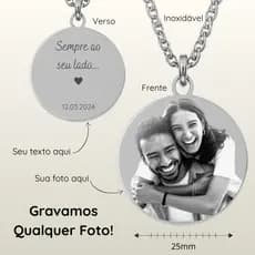 Colar Pingente Personalizado Foto Gravação a Laser Namorado Casal Família Presente Pai Pet