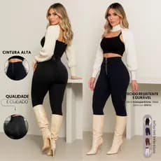 Calça Feminina Legging Quentinha Modeladora Cintura Alta com Detalhe em Ilhós Roupa de Frio Inverno