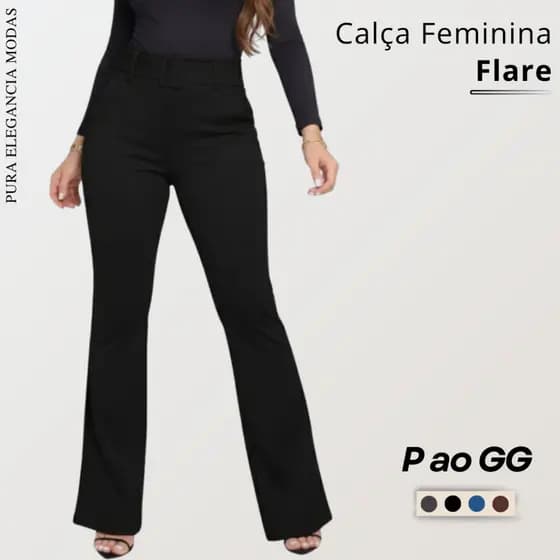 Calça Feminina Flare Social  jacquard com cinto confortável  e Elegante