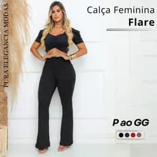 Calça Feminina Flare Malha Pop Quentinha Com Zíper Forrado Moda Inverno Roupa de Frio