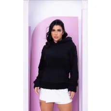 Blusa Feminina Casaco Teddy Quentinho de Inverno com Bolso e Capuz Roupa de Frio